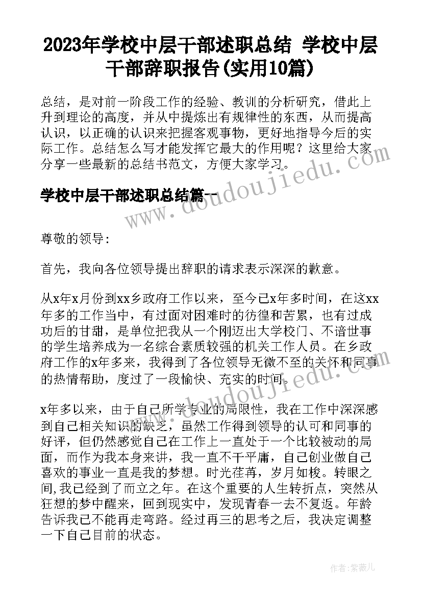 2023年学校中层干部述职总结 学校中层干部辞职报告(实用10篇)