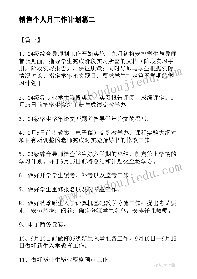 销售个人月工作计划(优秀5篇)