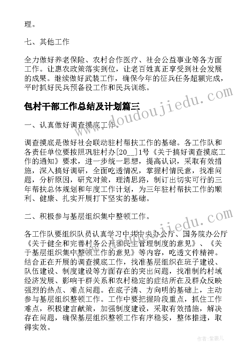 包村干部工作总结及计划(优秀7篇)