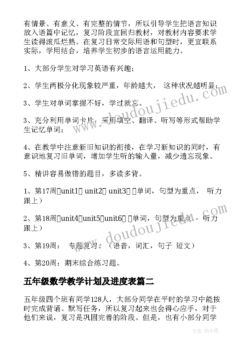 2023年五年级数学教学计划及进度表(模板5篇)