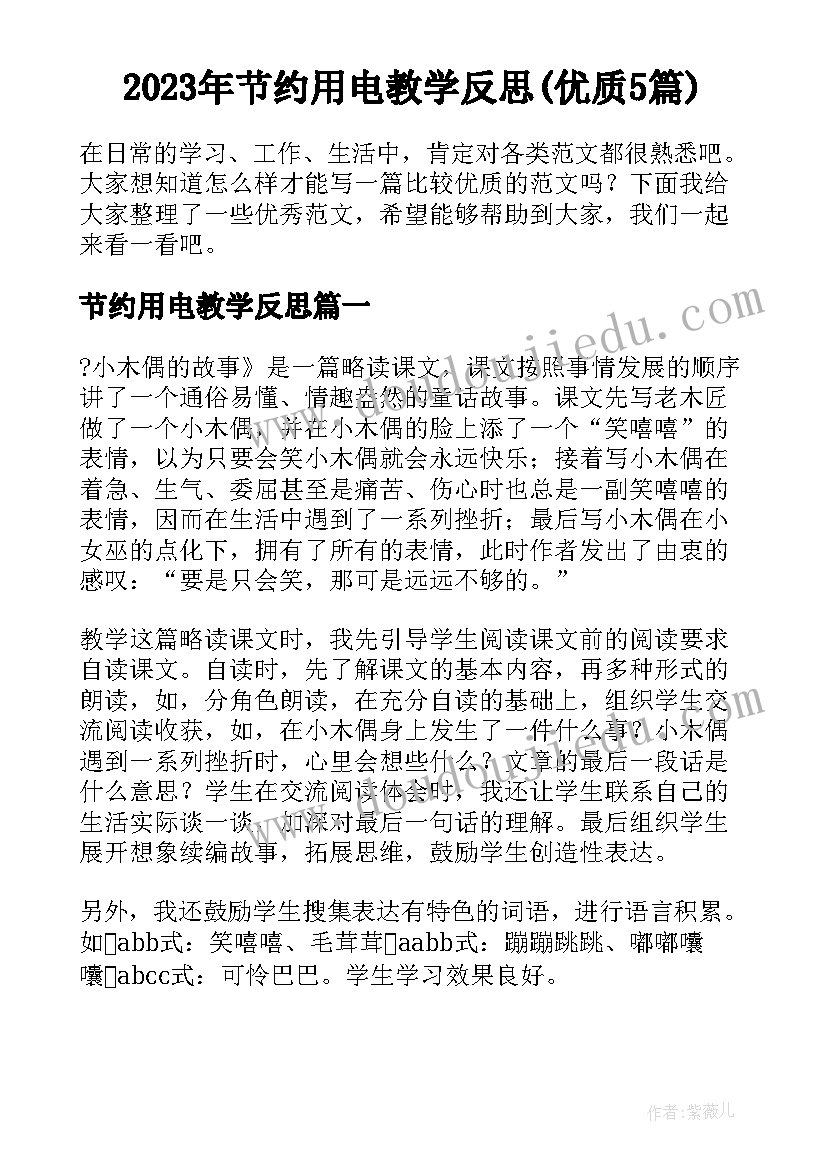 2023年节约用电教学反思(优质5篇)