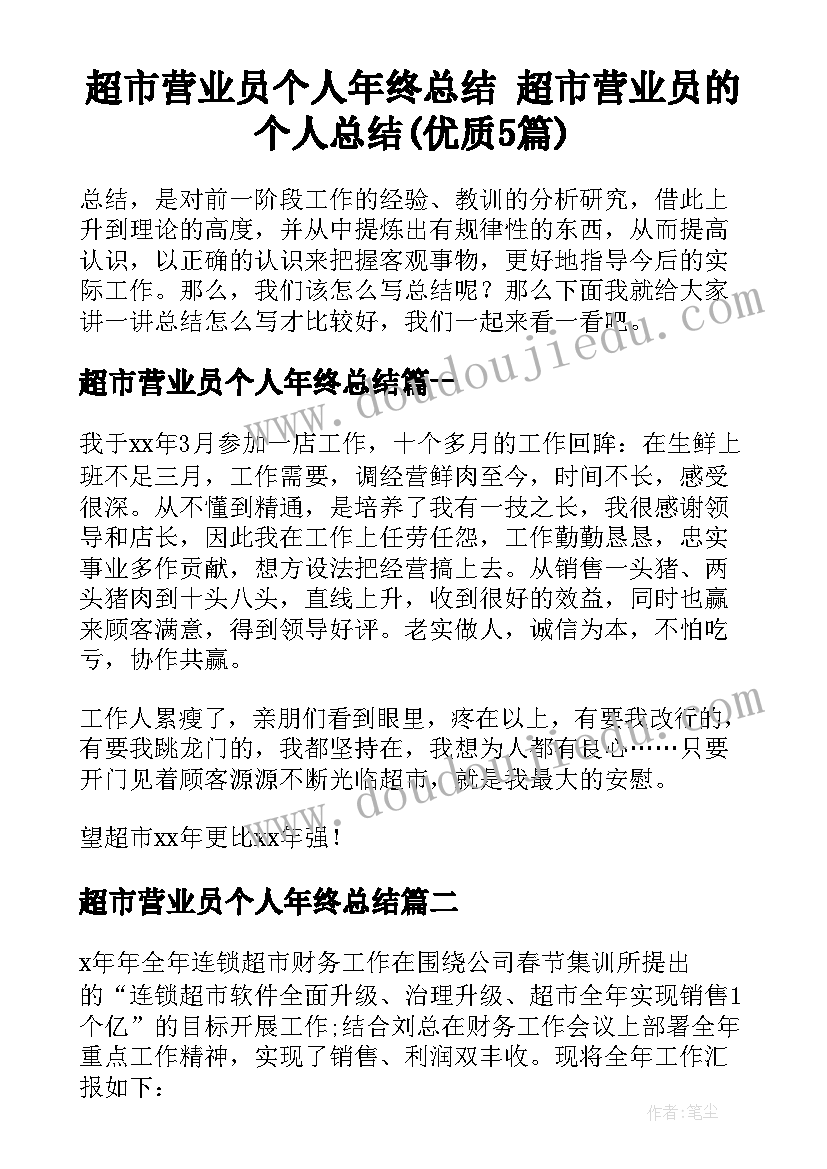 超市营业员个人年终总结 超市营业员的个人总结(优质5篇)