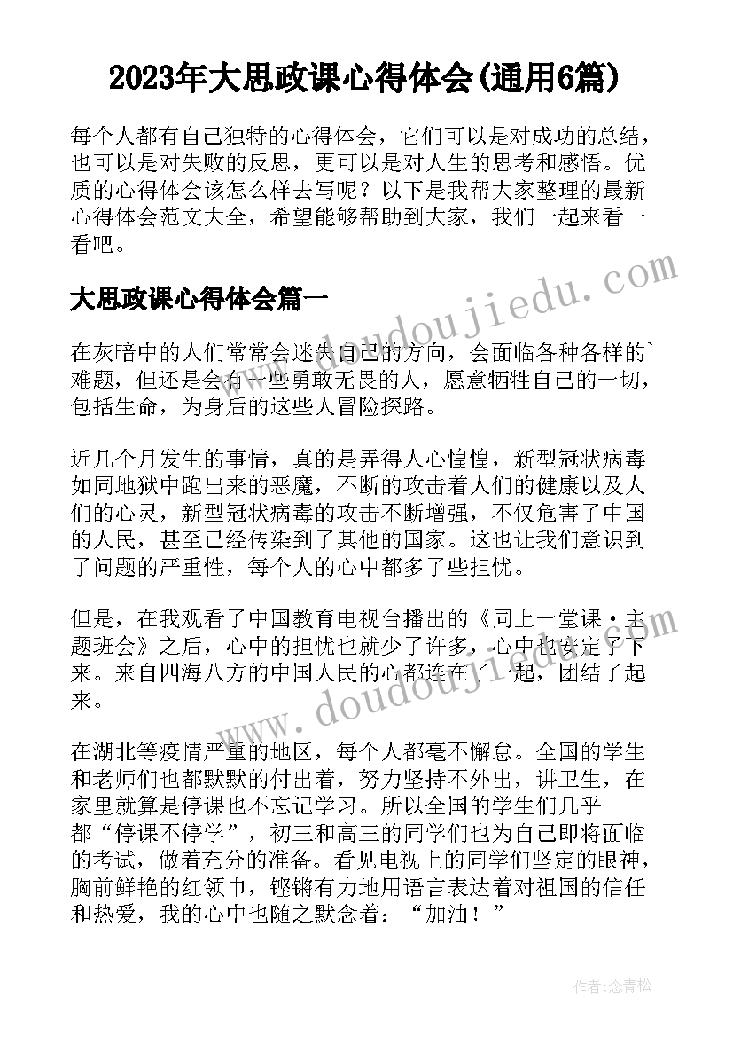 2023年大思政课心得体会(通用6篇)