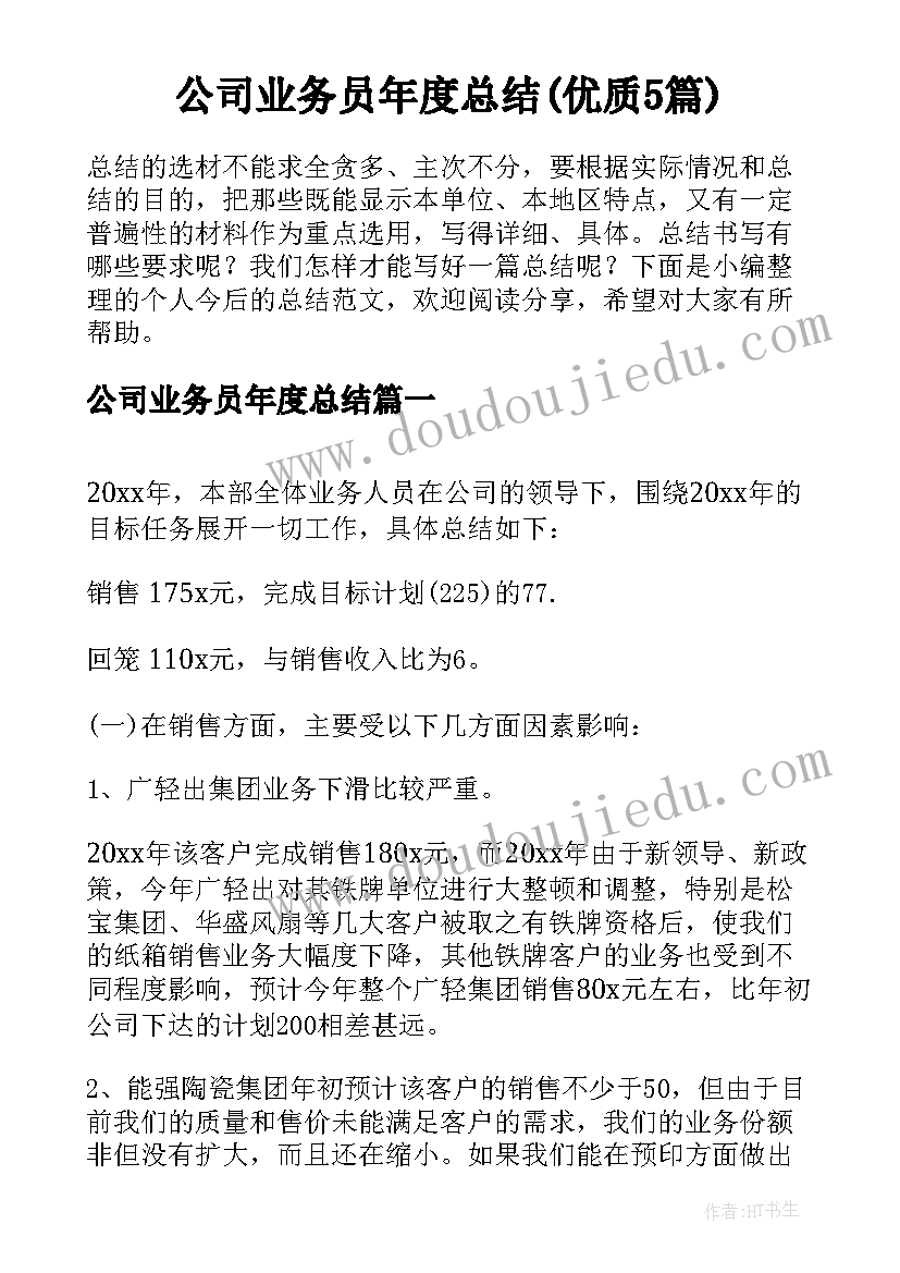 公司业务员年度总结(优质5篇)