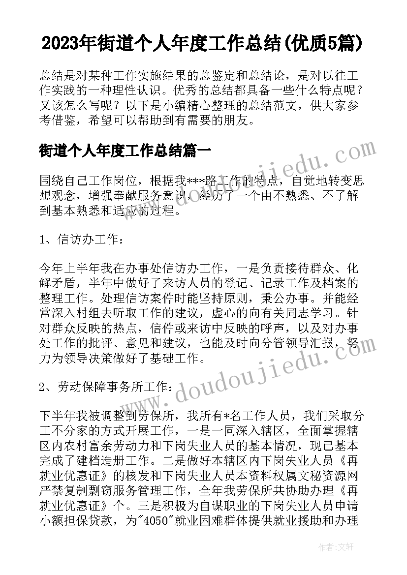 2023年街道个人年度工作总结(优质5篇)