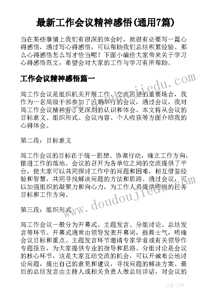 最新工作会议精神感悟(通用7篇)