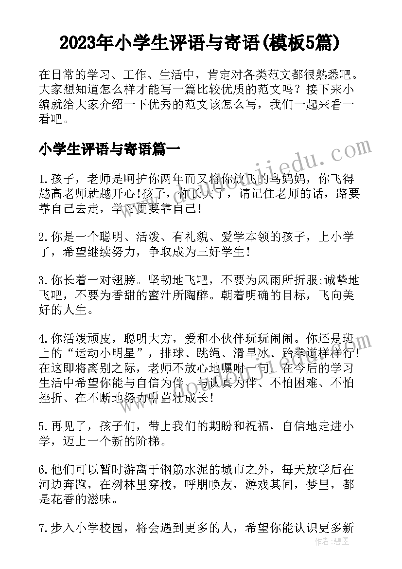 2023年小学生评语与寄语(模板5篇)