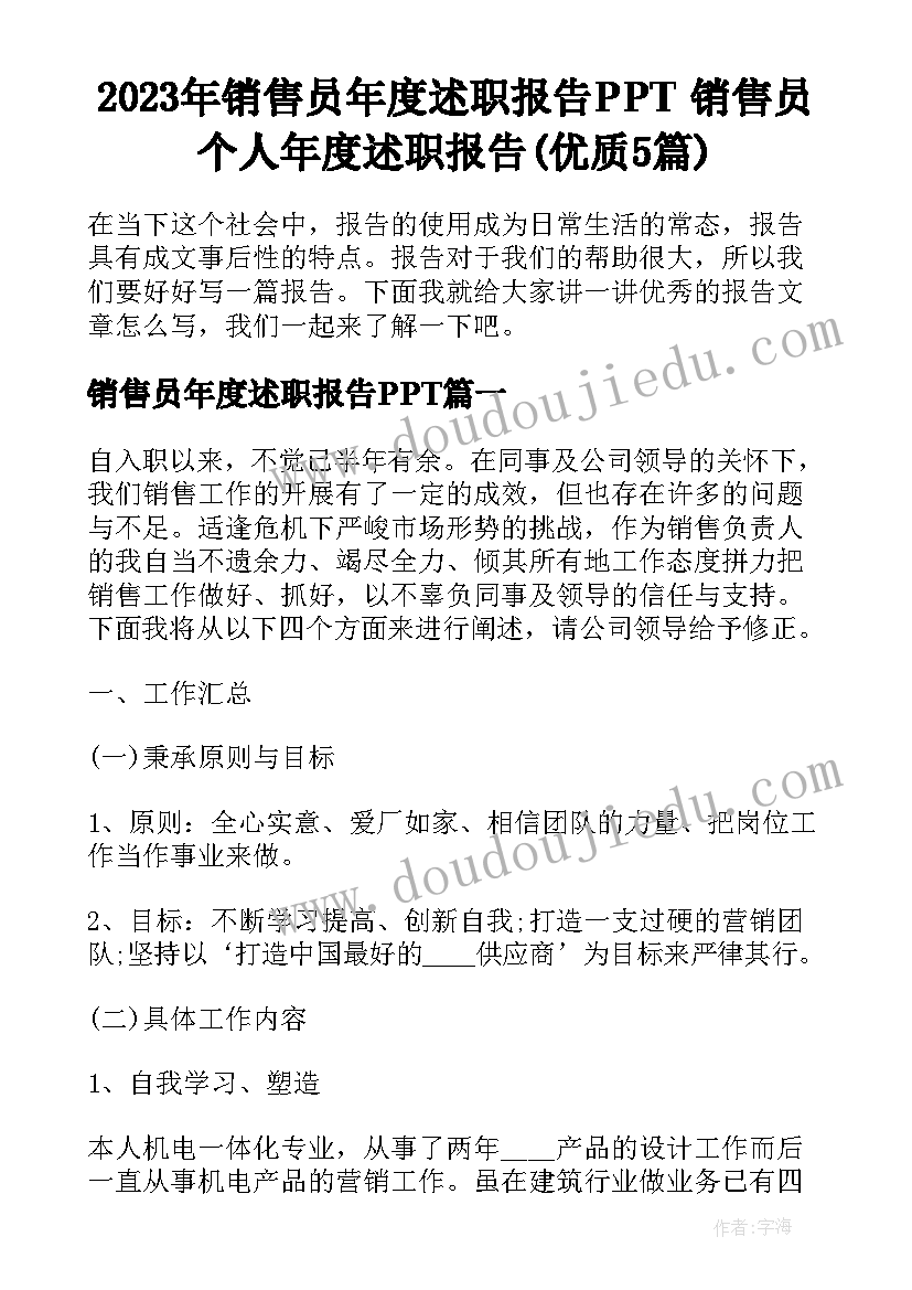 2023年销售员年度述职报告PPT 销售员个人年度述职报告(优质5篇)