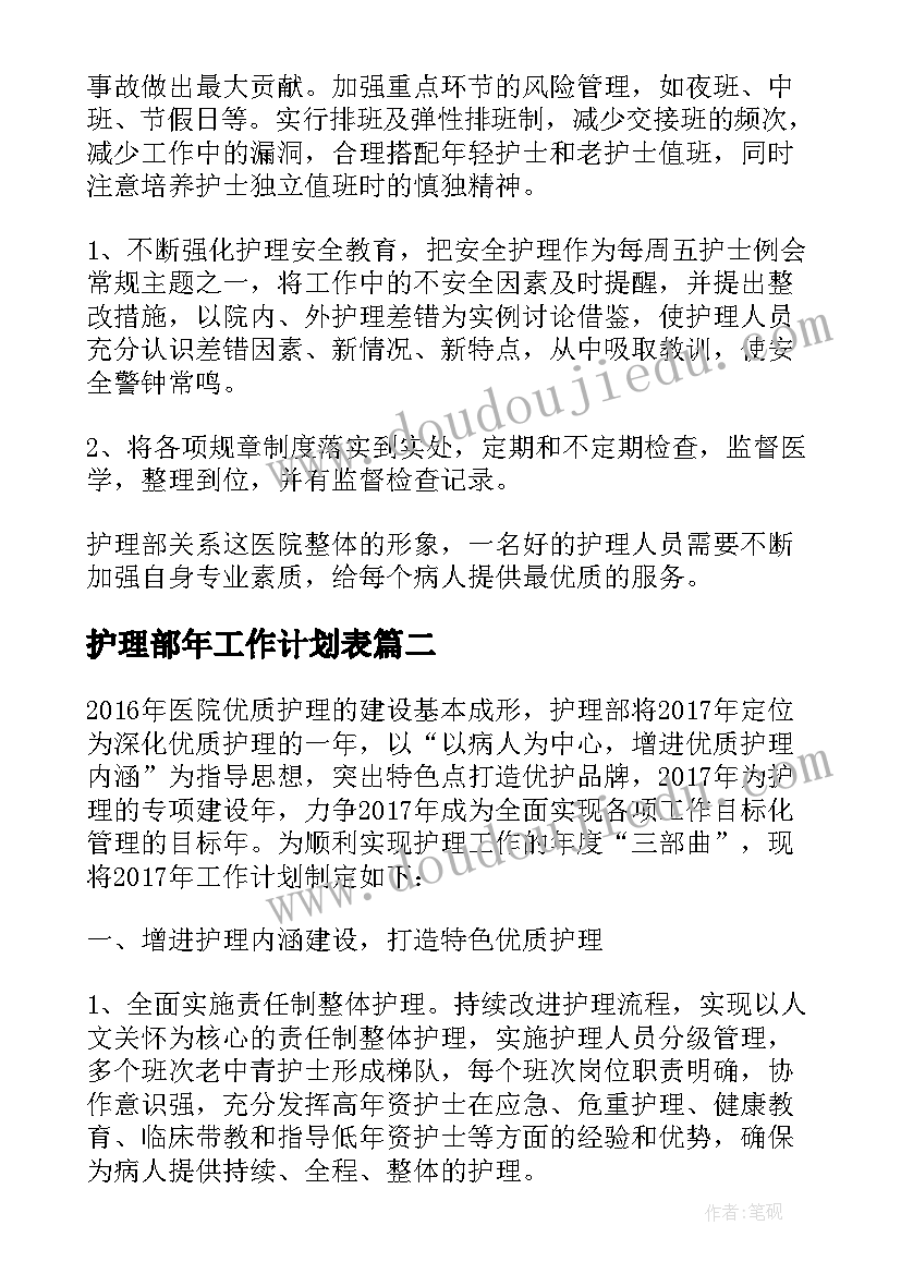 护理部年工作计划表(通用5篇)