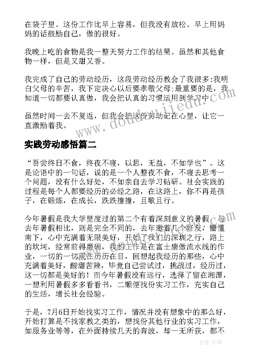 2023年实践劳动感悟(通用5篇)