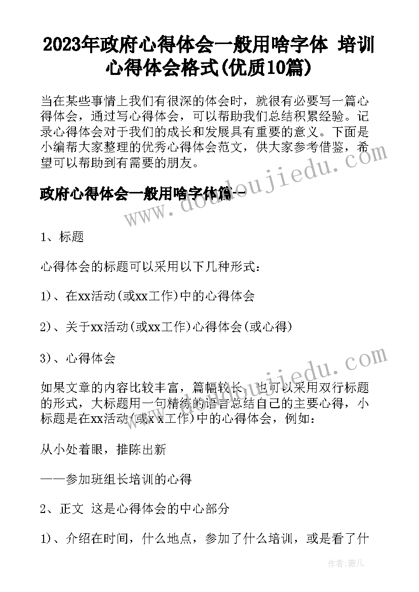 2023年政府心得体会一般用啥字体 培训心得体会格式(优质10篇)