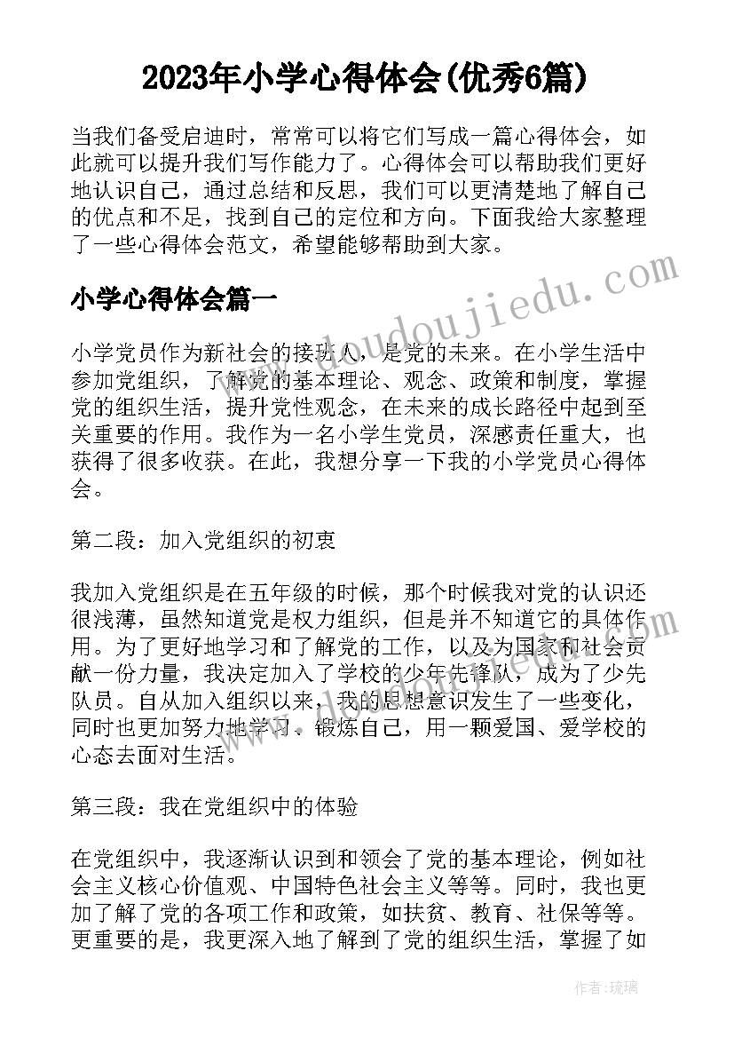 2023年小学心得体会(优秀6篇)