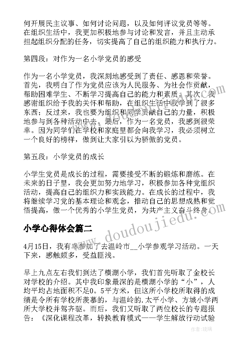 2023年小学心得体会(优秀6篇)