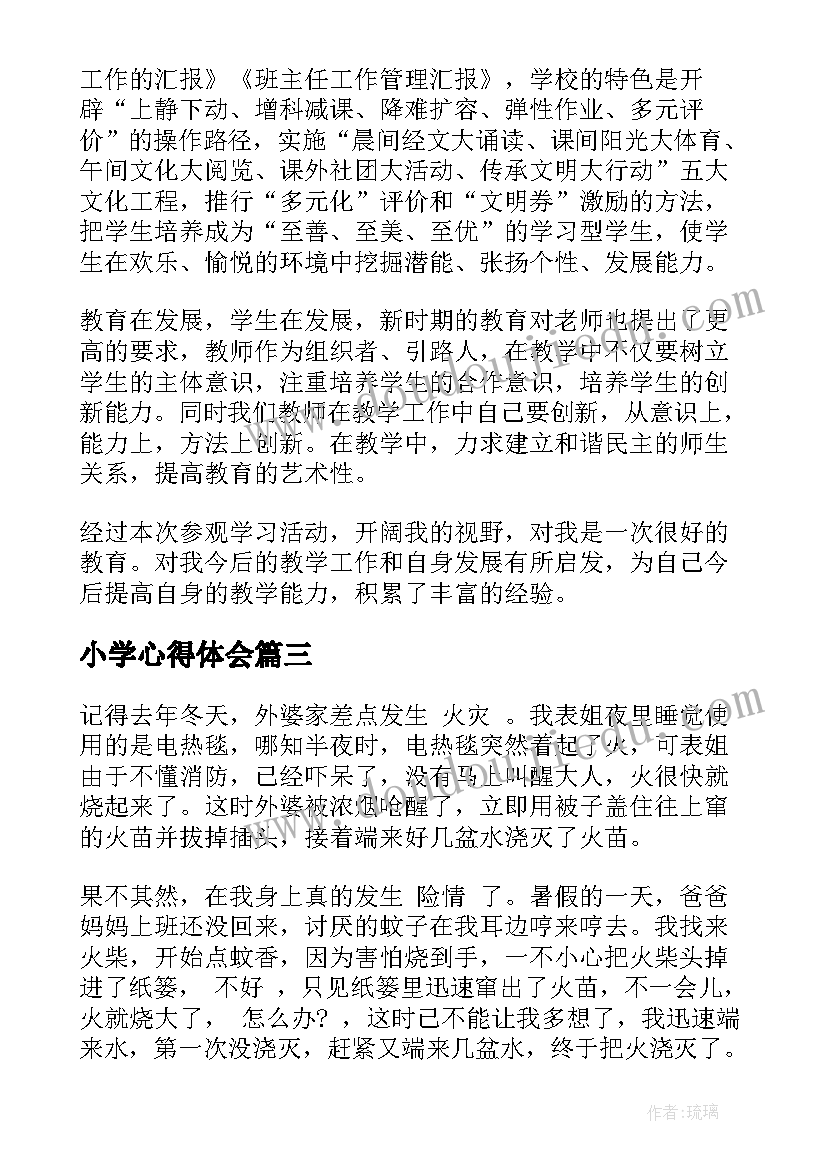 2023年小学心得体会(优秀6篇)