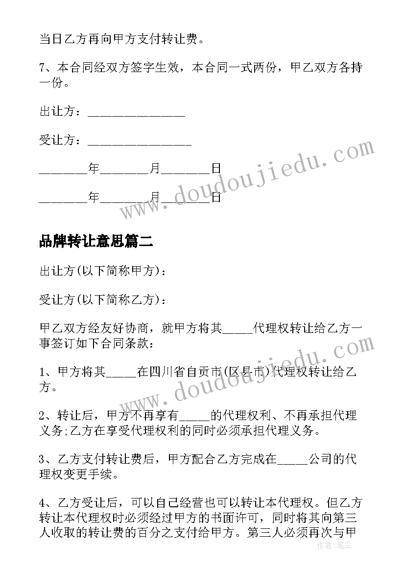 最新品牌转让意思 品牌转让合同协议(优秀6篇)