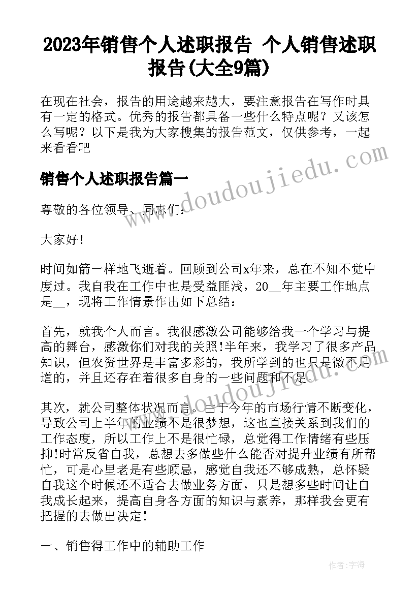 2023年销售个人述职报告 个人销售述职报告(大全9篇)