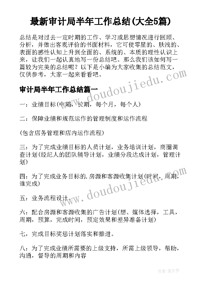 最新审计局半年工作总结(大全5篇)