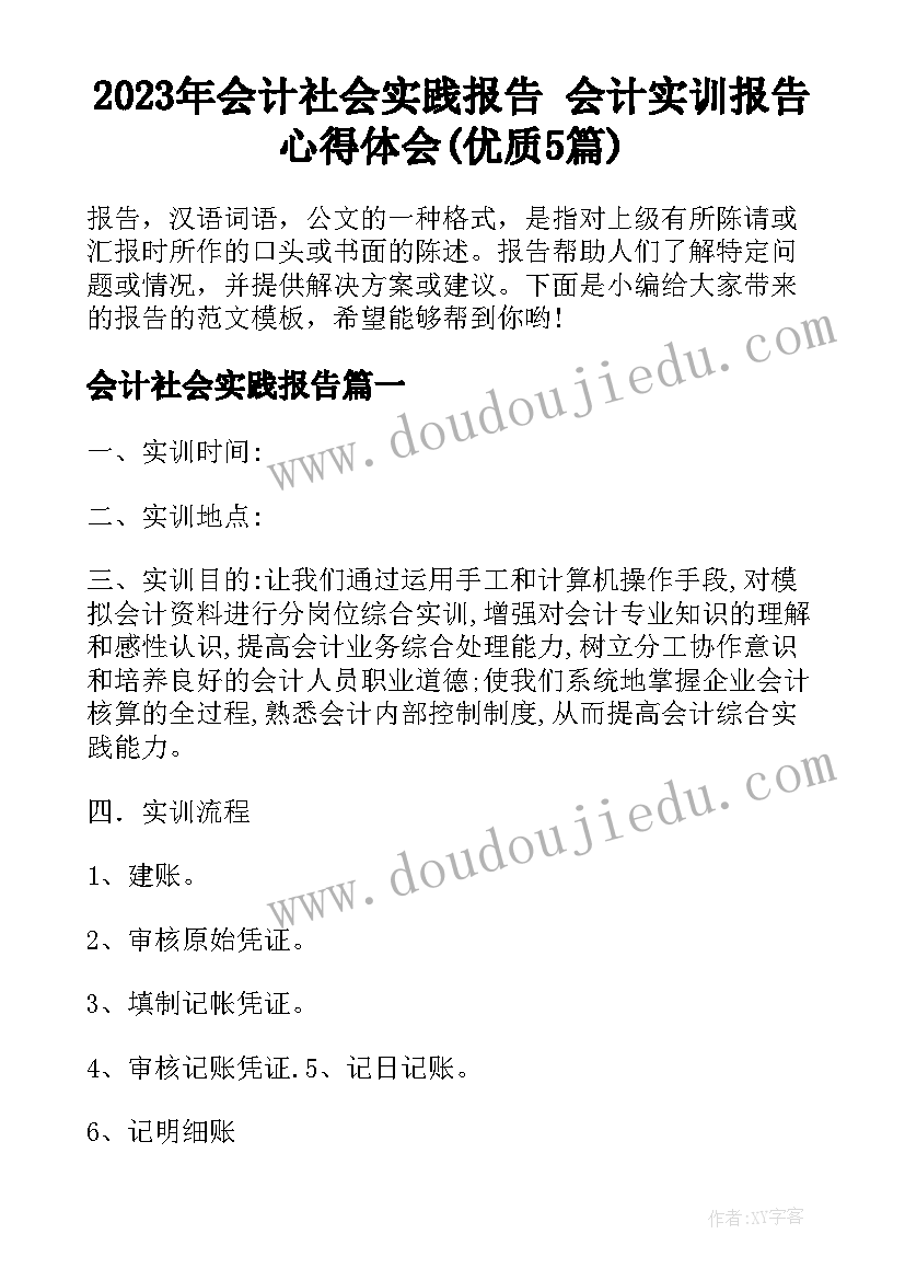 2023年会计社会实践报告 会计实训报告心得体会(优质5篇)