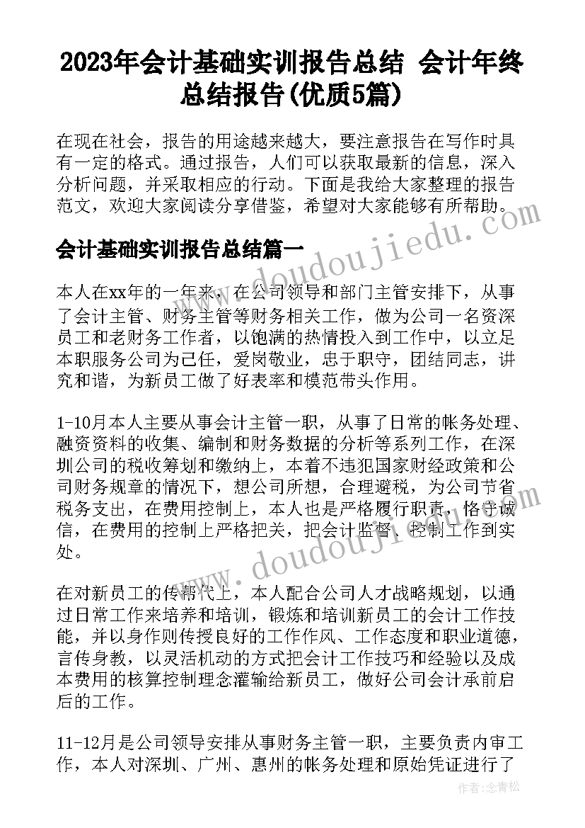 2023年会计基础实训报告总结 会计年终总结报告(优质5篇)