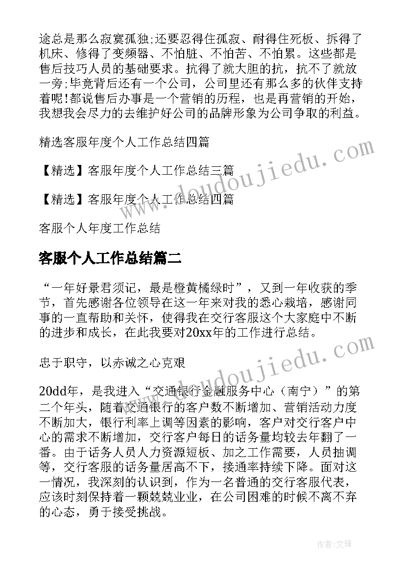 客服个人工作总结(优质5篇)