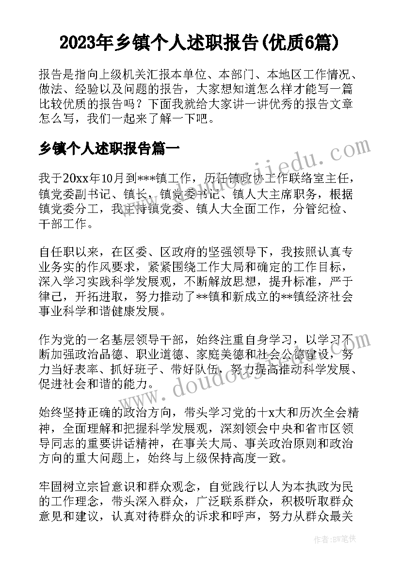 2023年乡镇个人述职报告(优质6篇)