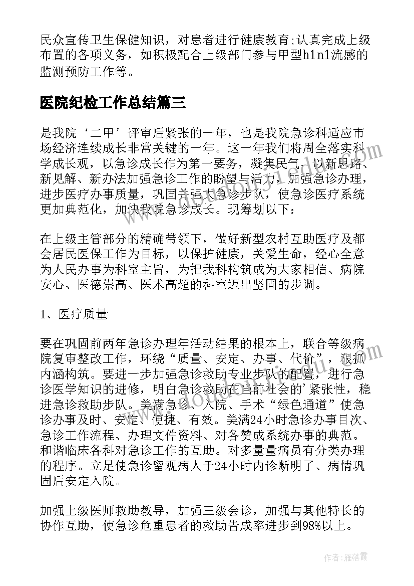 医院纪检工作总结(模板9篇)