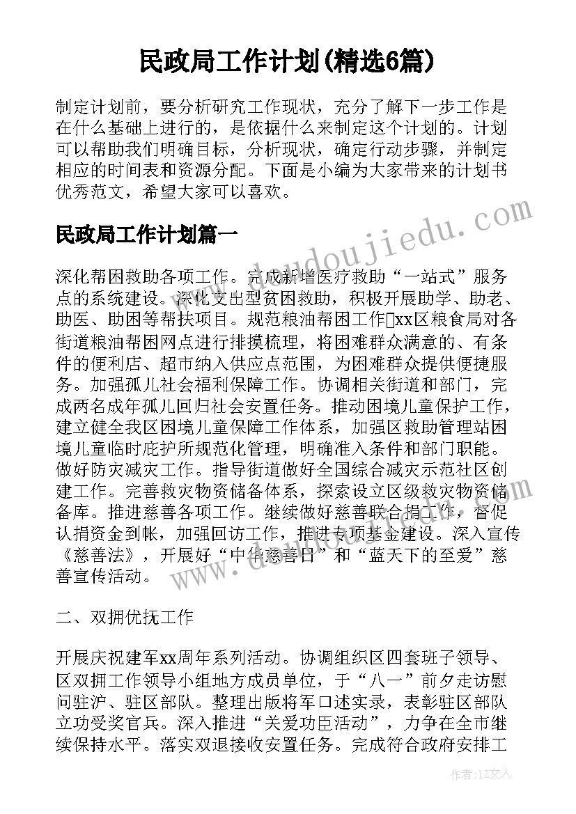 民政局工作计划(精选6篇)