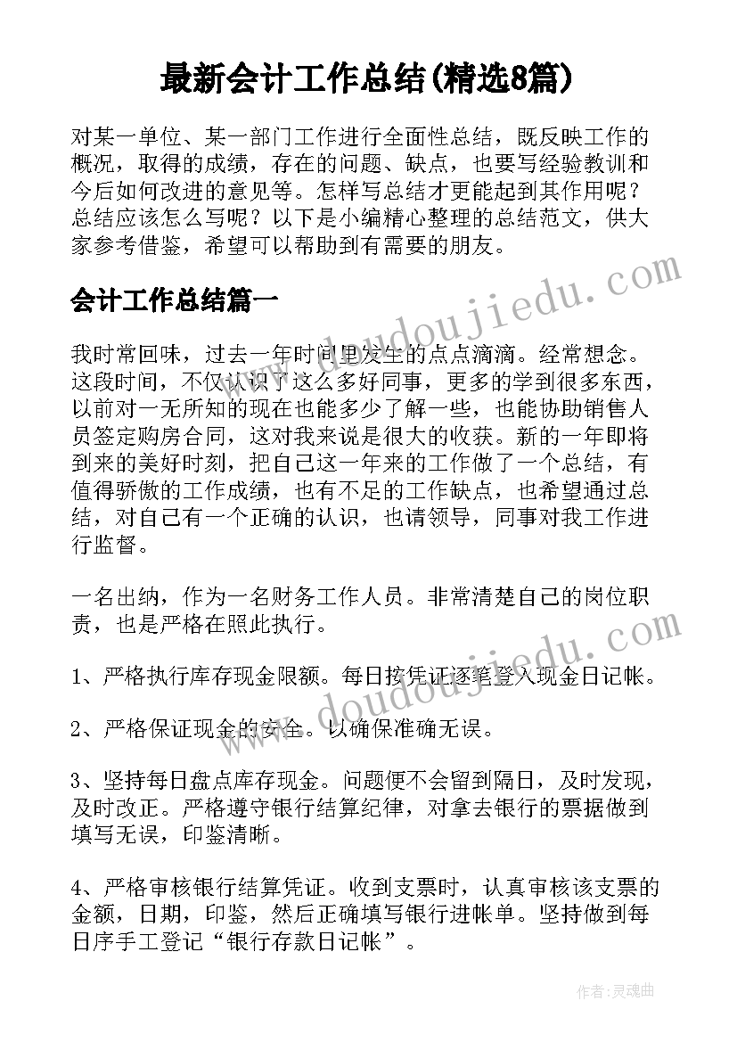 最新会计工作总结(精选8篇)