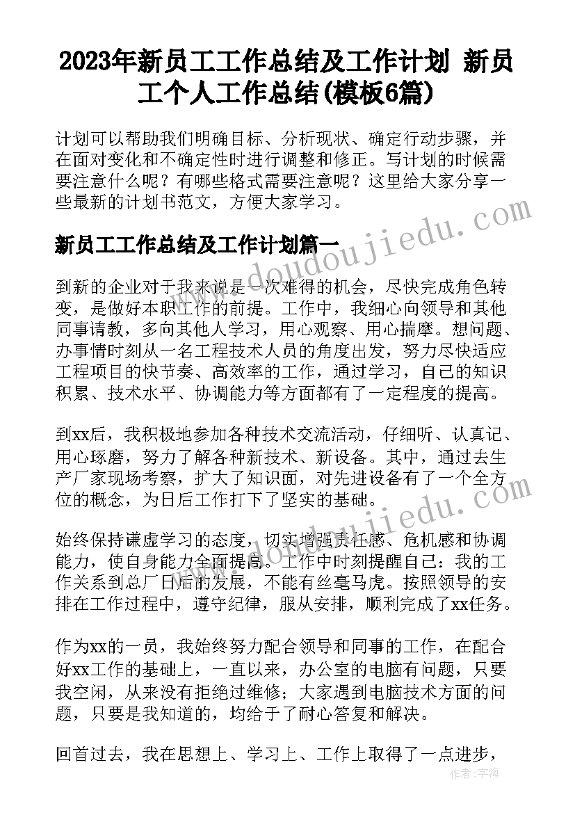 2023年新员工工作总结及工作计划 新员工个人工作总结(模板6篇)