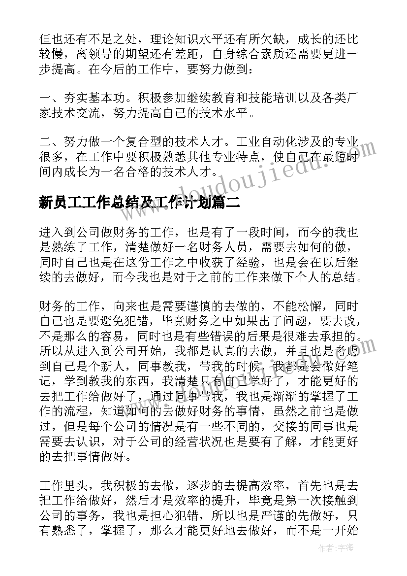 2023年新员工工作总结及工作计划 新员工个人工作总结(模板6篇)