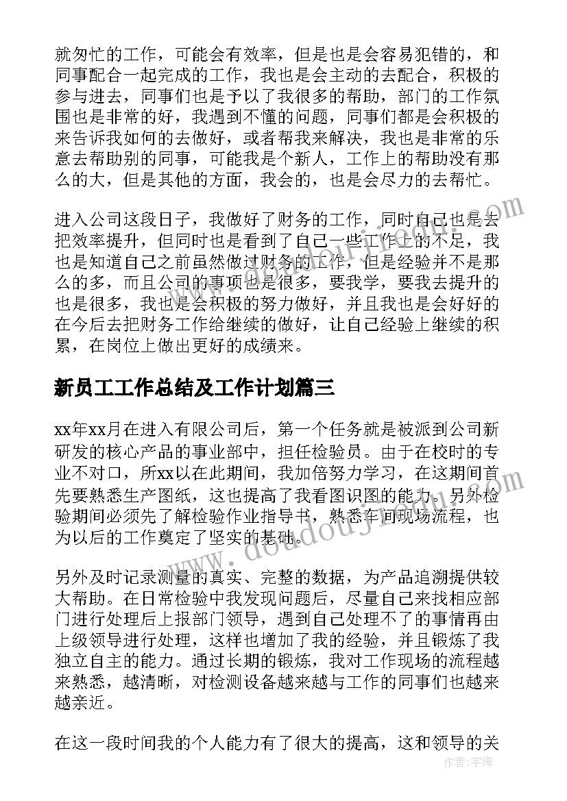 2023年新员工工作总结及工作计划 新员工个人工作总结(模板6篇)