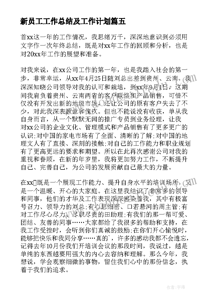 2023年新员工工作总结及工作计划 新员工个人工作总结(模板6篇)