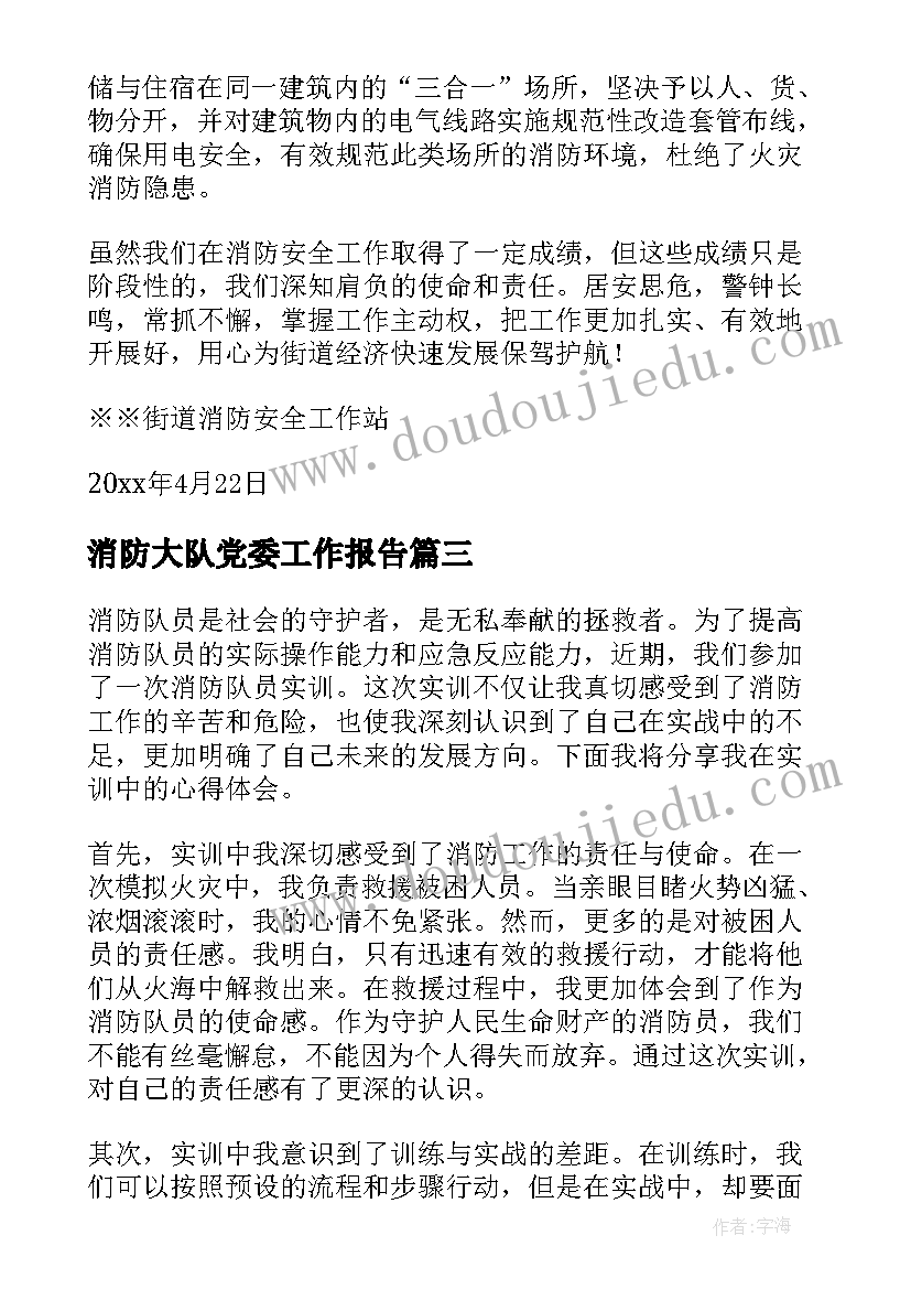 消防大队党委工作报告 消防部队实训报告心得体会(模板6篇)