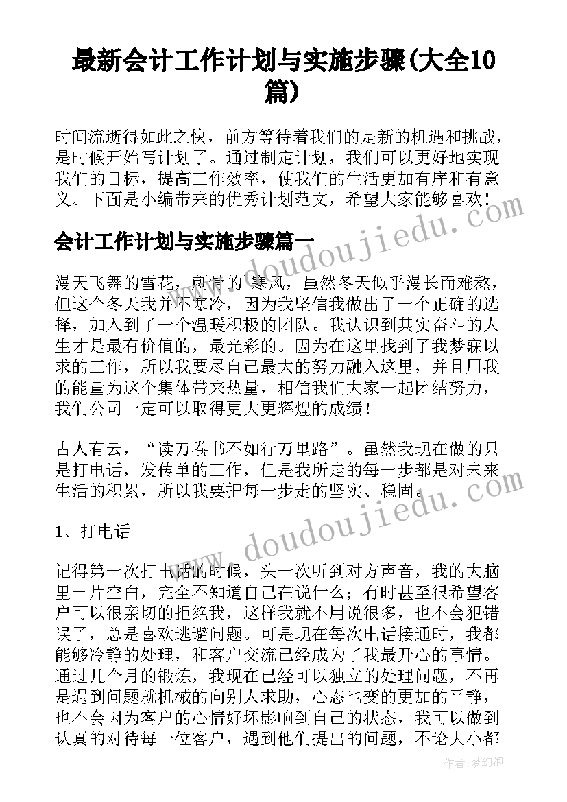 最新会计工作计划与实施步骤(大全10篇)