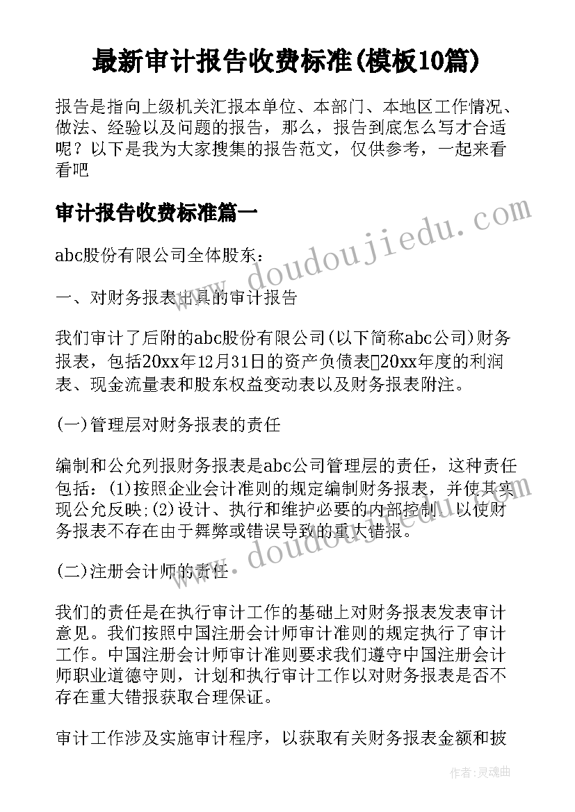 最新审计报告收费标准(模板10篇)