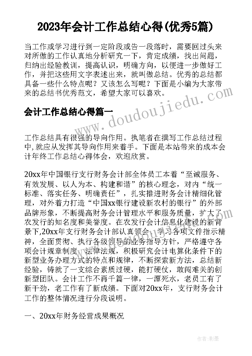 2023年会计工作总结心得(优秀5篇)