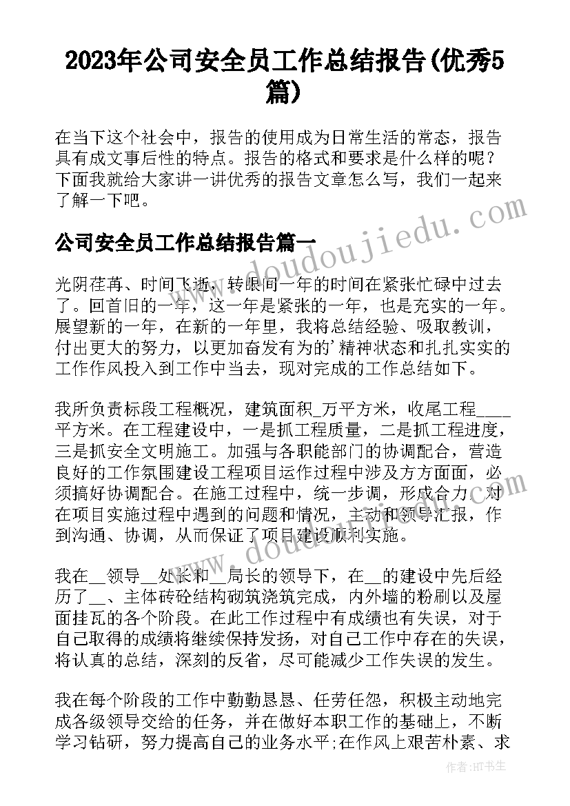 2023年公司安全员工作总结报告(优秀5篇)