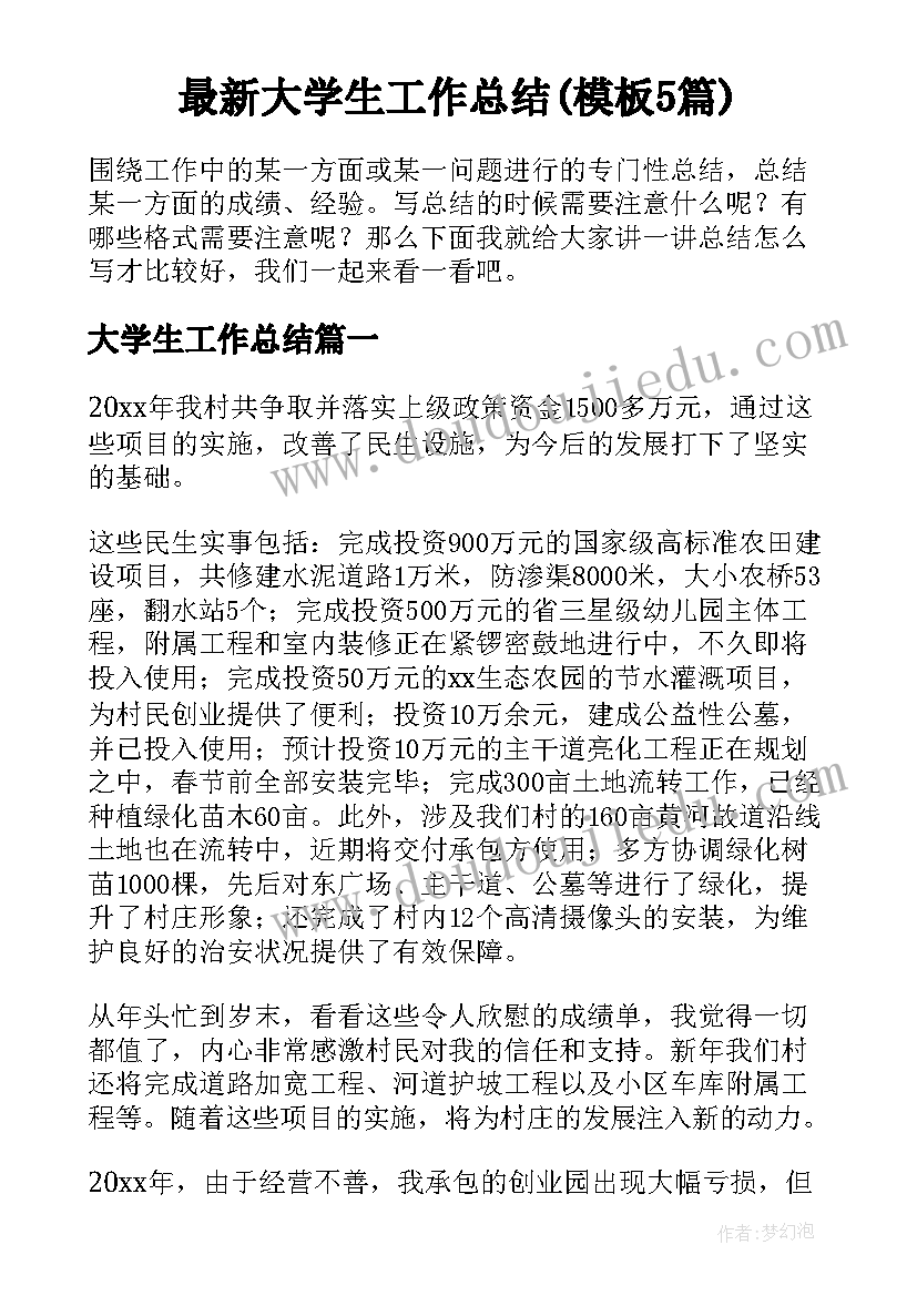 最新大学生工作总结(模板5篇)