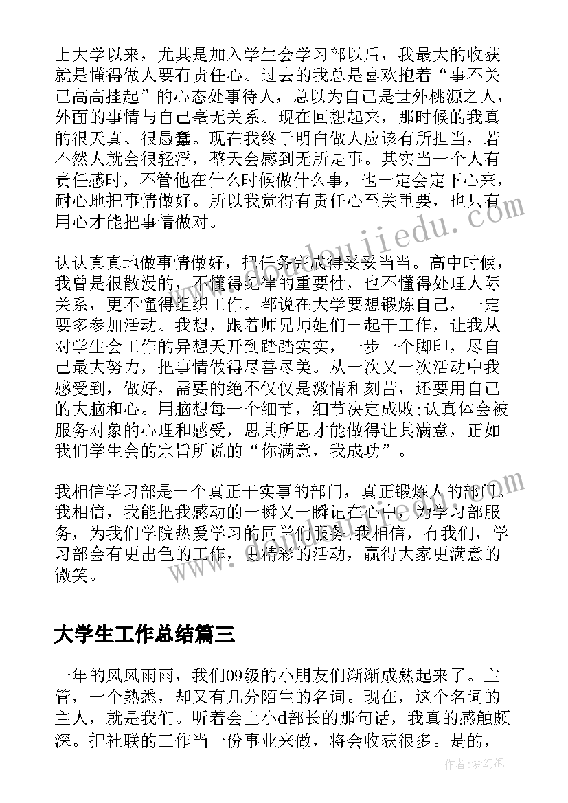 最新大学生工作总结(模板5篇)