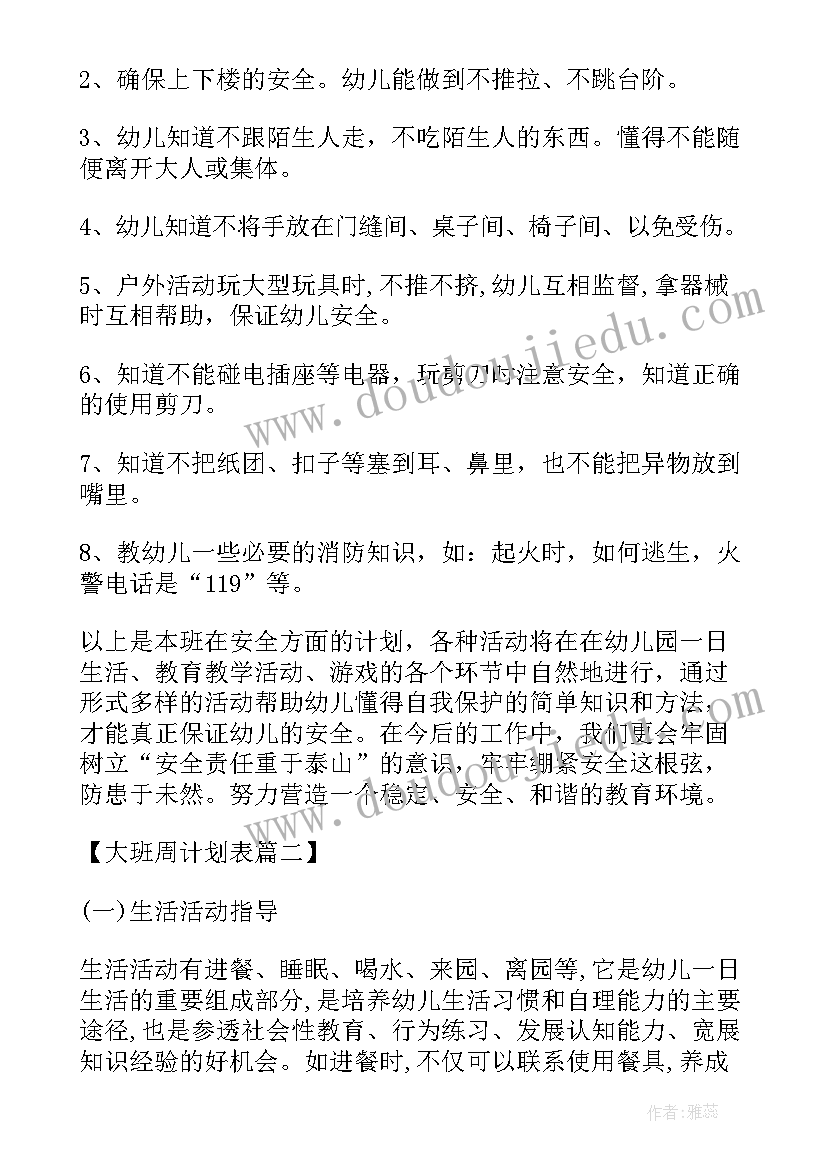 2023年幼儿园大班份工作计划表内容(优质5篇)