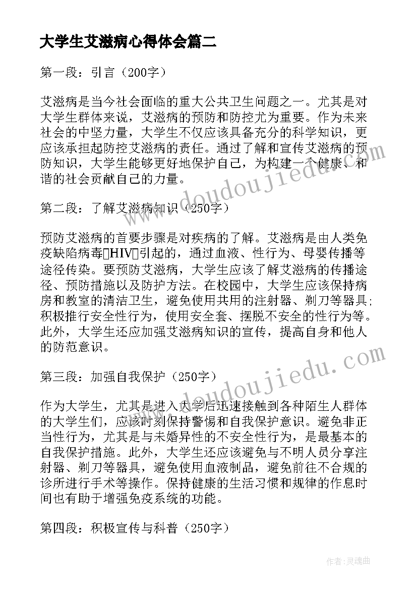 2023年大学生艾滋病心得体会(精选5篇)