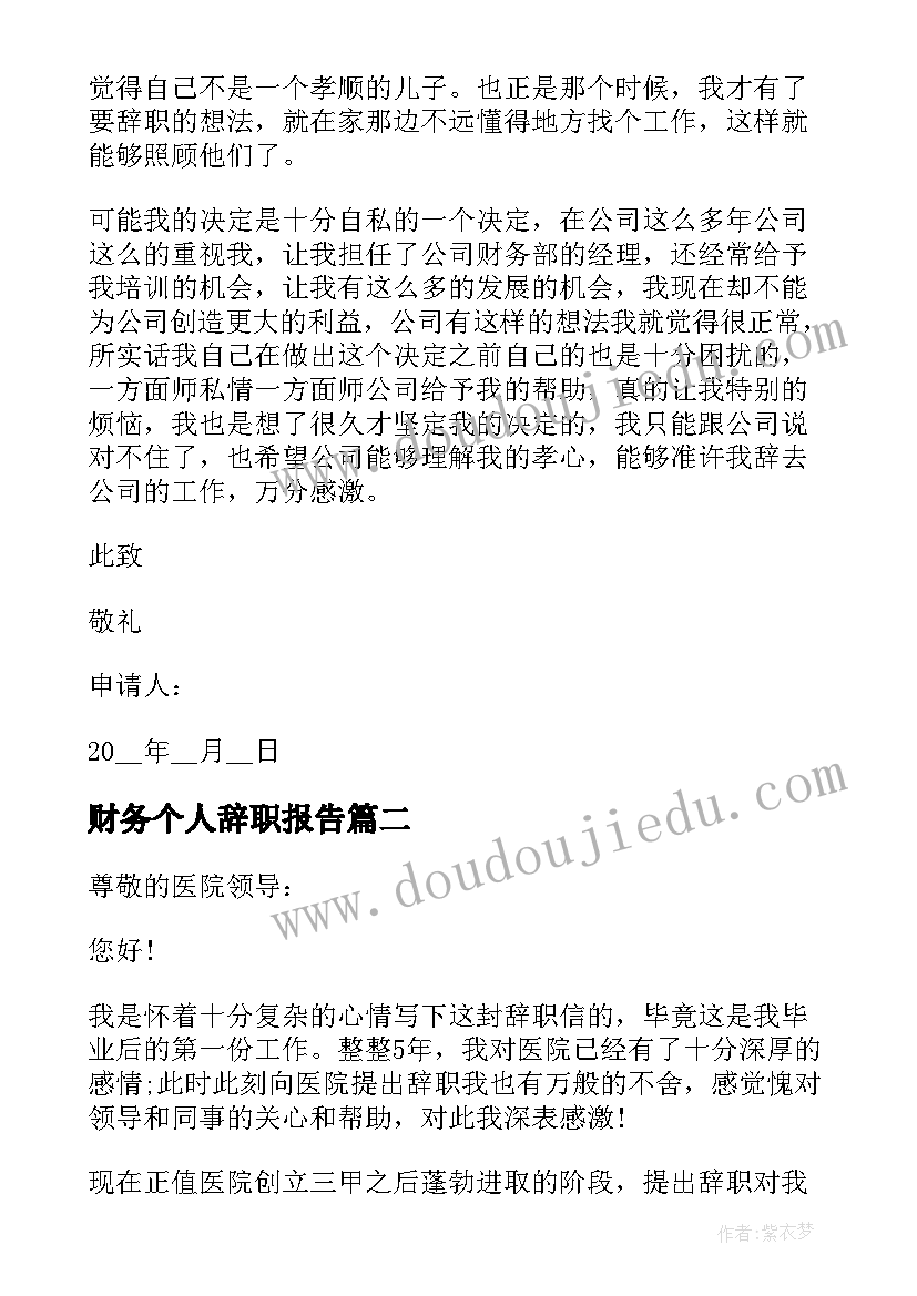 财务个人辞职报告(汇总10篇)