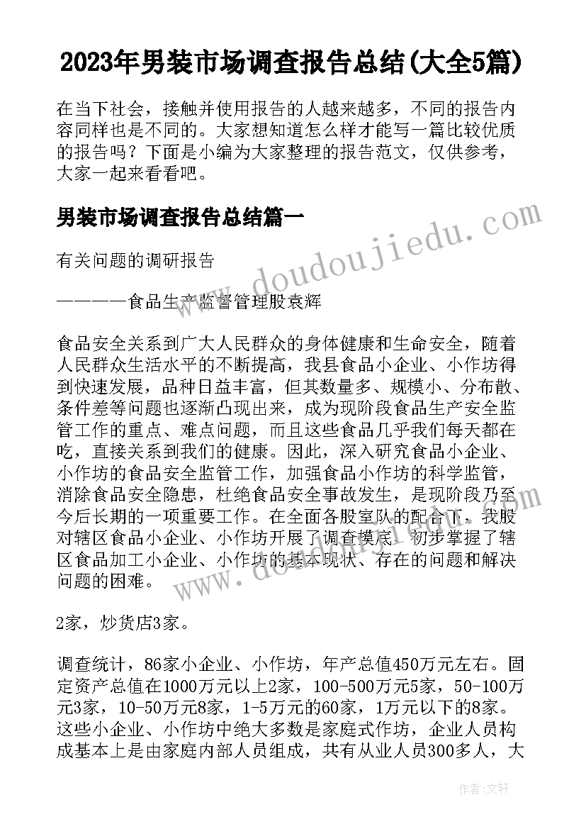 2023年男装市场调查报告总结(大全5篇)