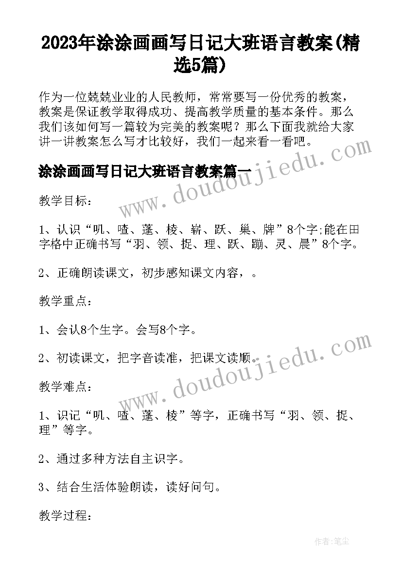 2023年涂涂画画写日记大班语言教案(精选5篇)