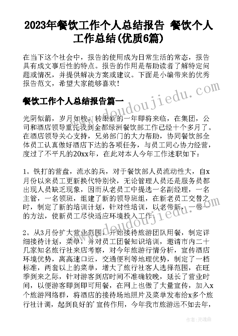 2023年餐饮工作个人总结报告 餐饮个人工作总结(优质6篇)