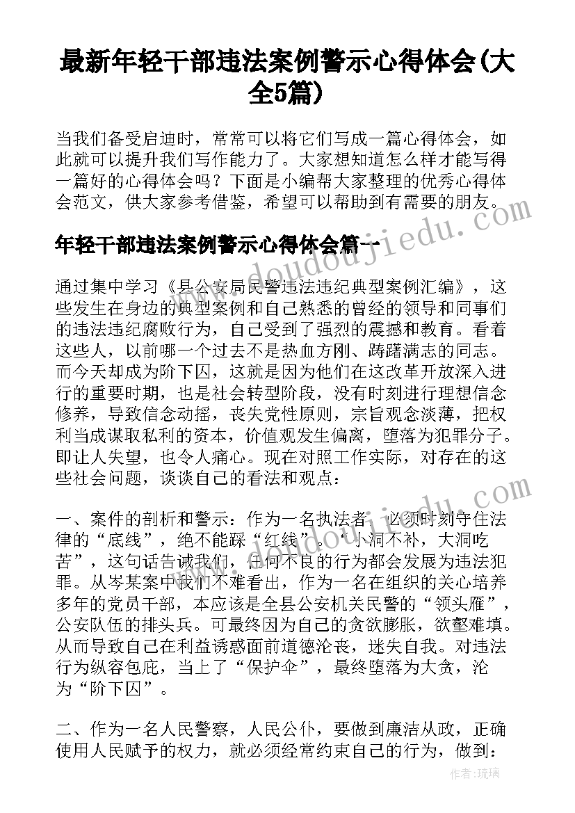 最新年轻干部违法案例警示心得体会(大全5篇)