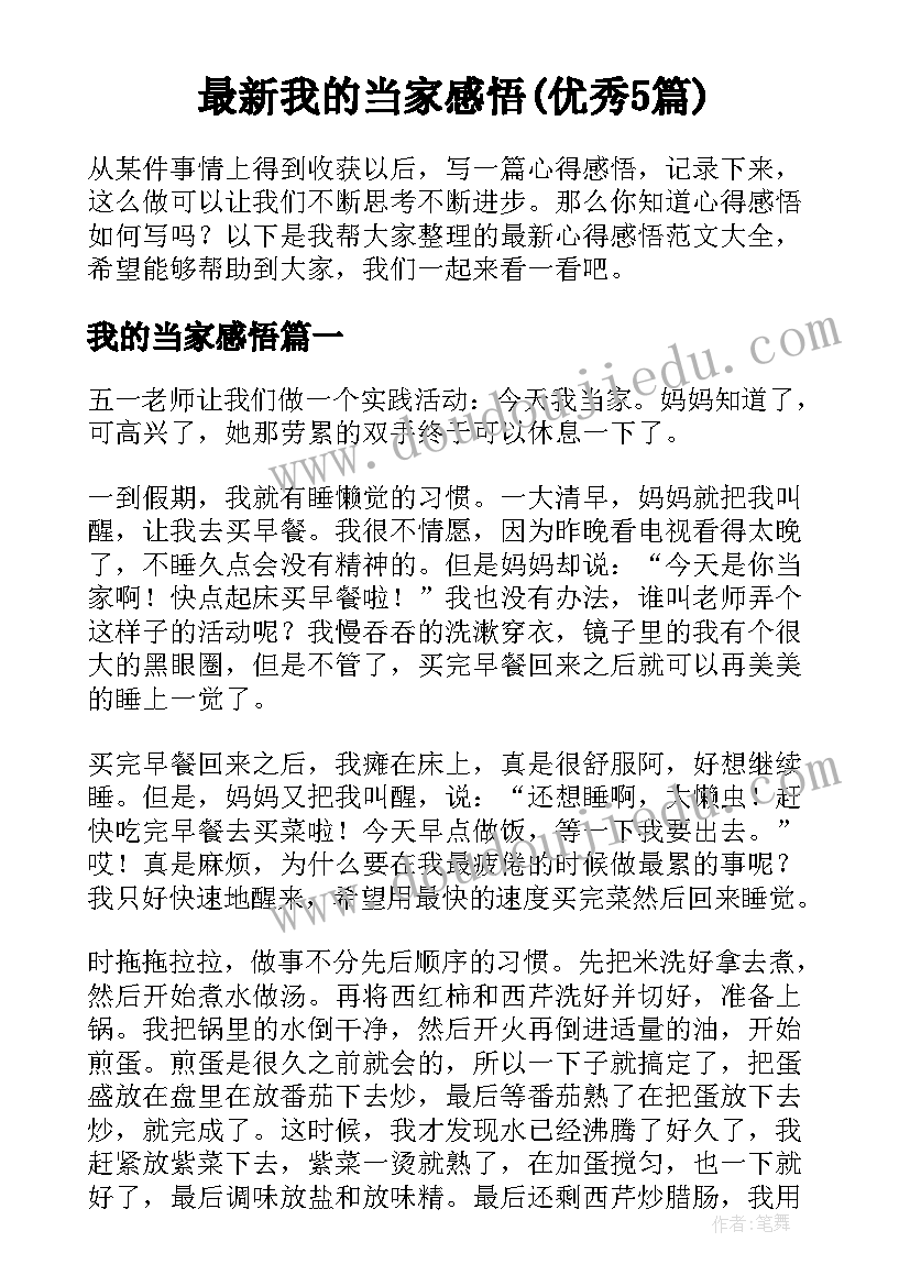 最新我的当家感悟(优秀5篇)