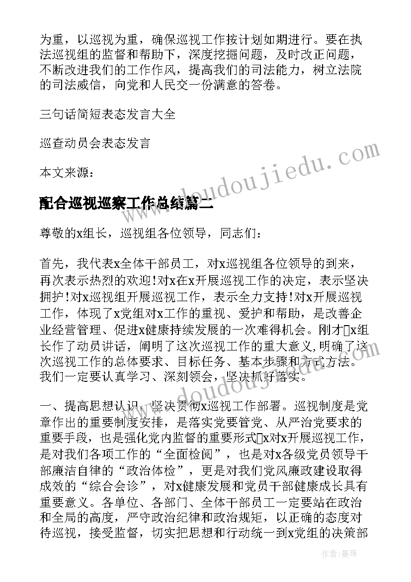 配合巡视巡察工作总结(精选5篇)