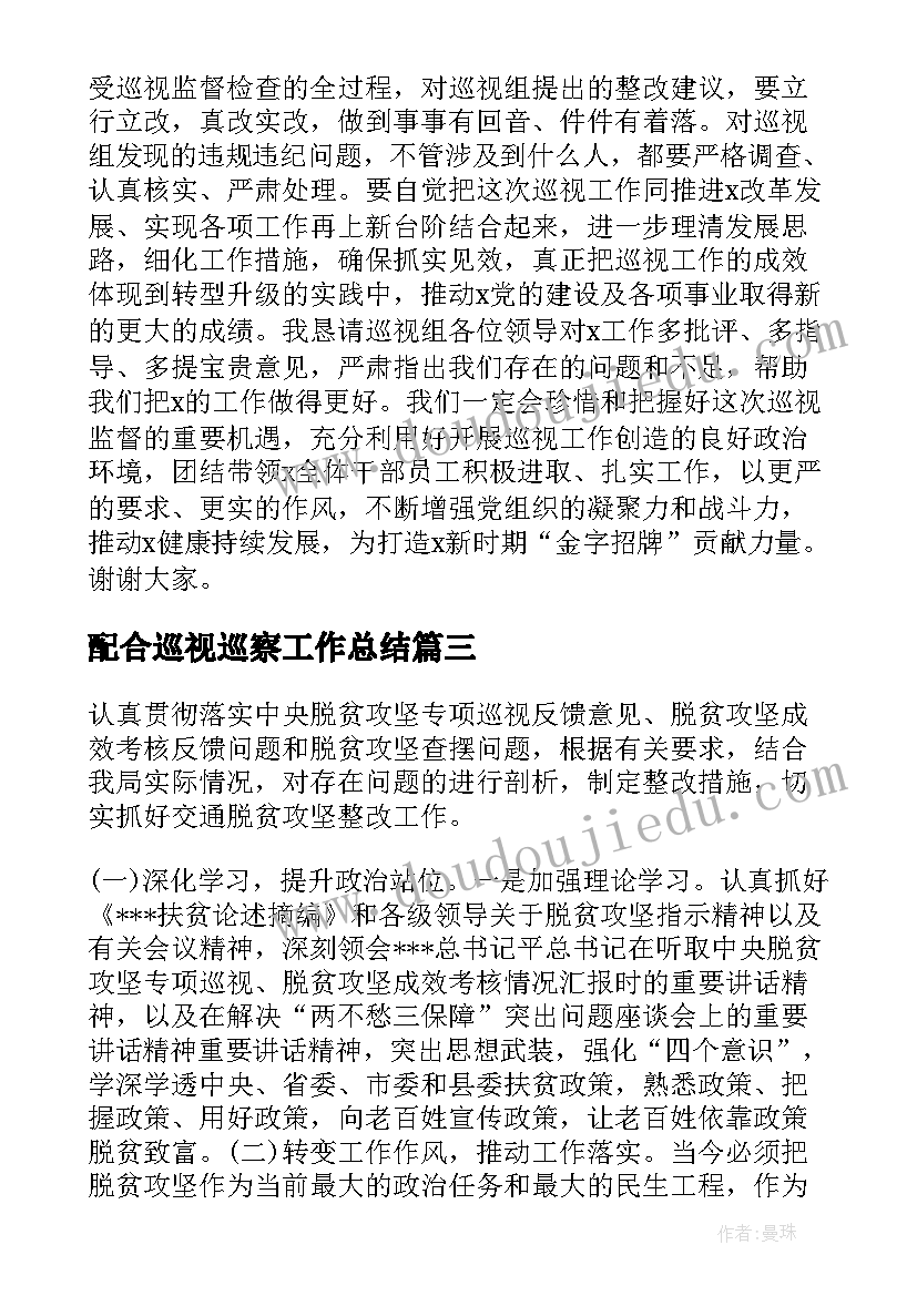 配合巡视巡察工作总结(精选5篇)