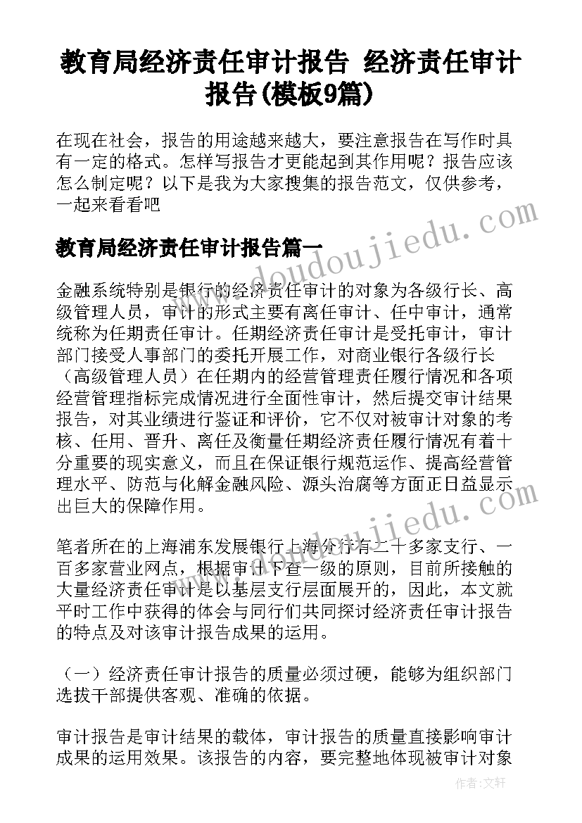 教育局经济责任审计报告 经济责任审计报告(模板9篇)